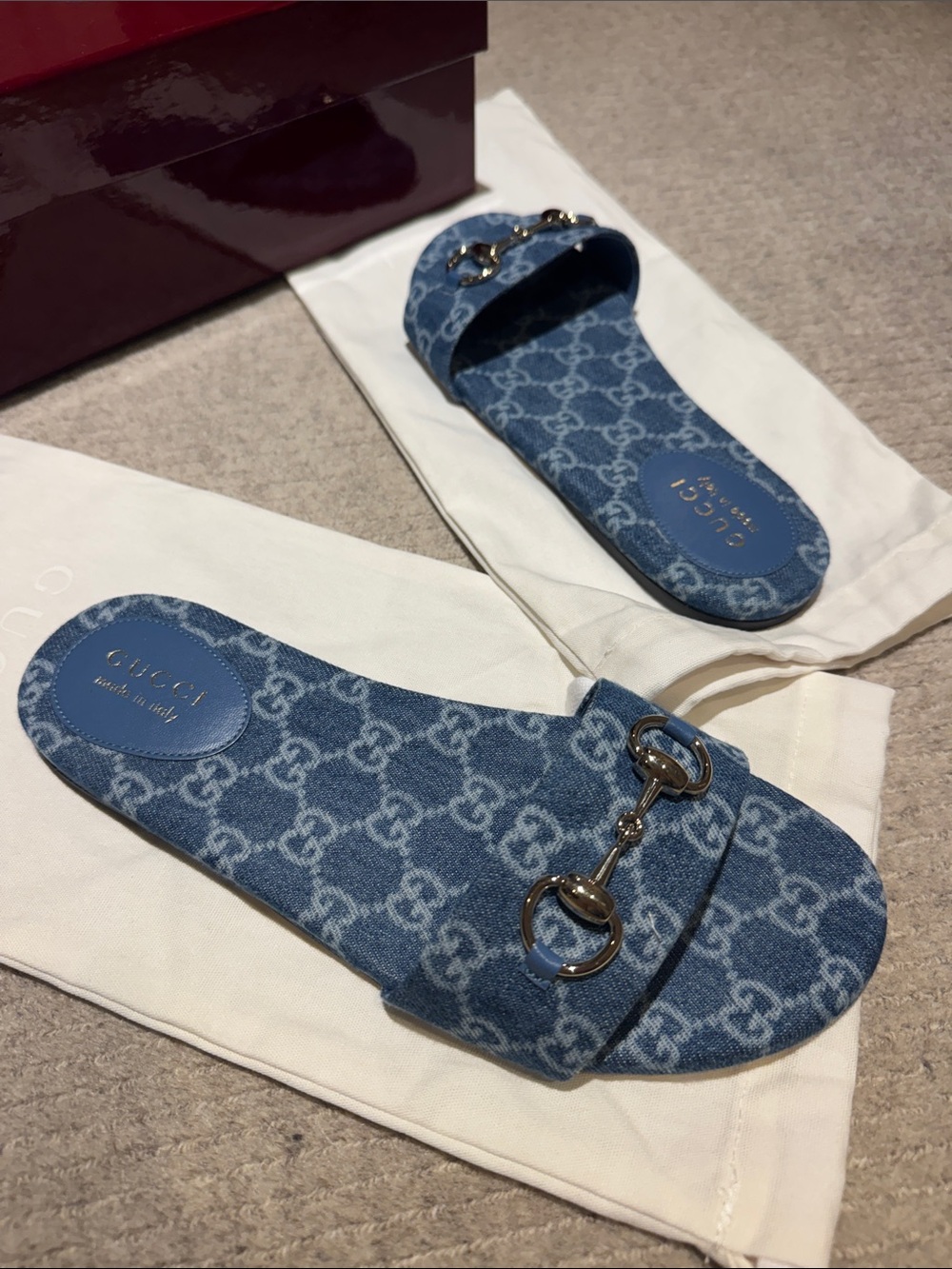 Gucci Blue GG Denim Horsebit Slide Sandals - Picture 6 of 7